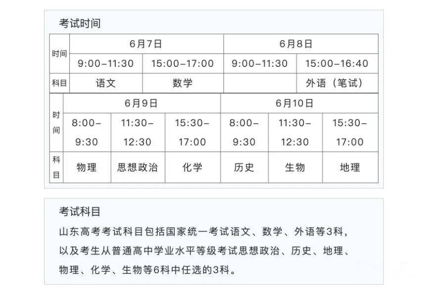 2022年山東高考時(shí)間,山東高考時(shí)間2022具體時(shí)間表