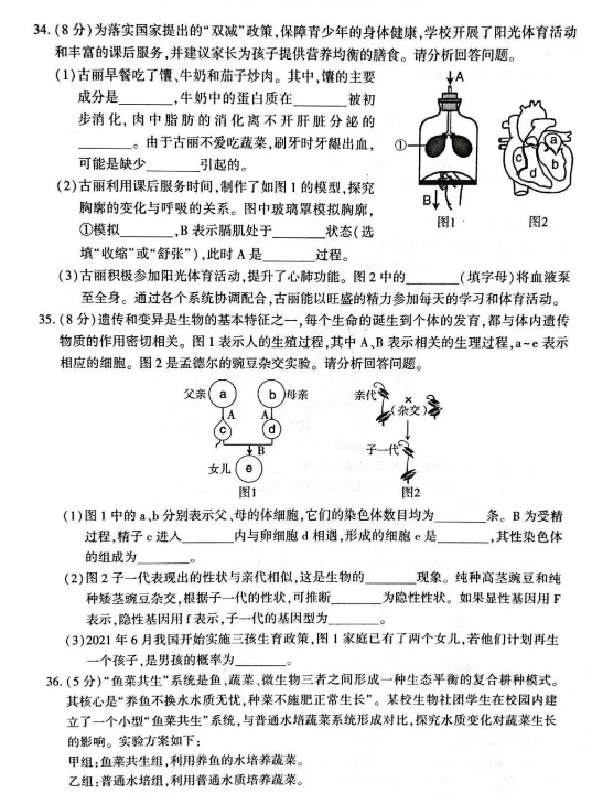 2023年新疆中考生物試卷真題及答案