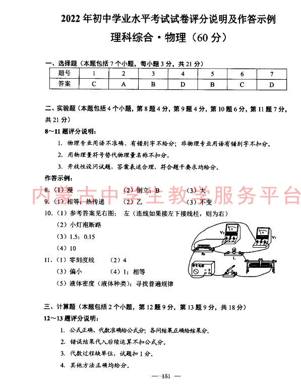 2023年包頭市中考物理試卷真題及答案