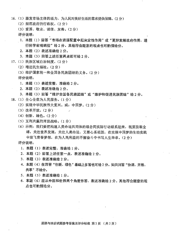 2023年吉林省中考道德與法治試卷真題及答案