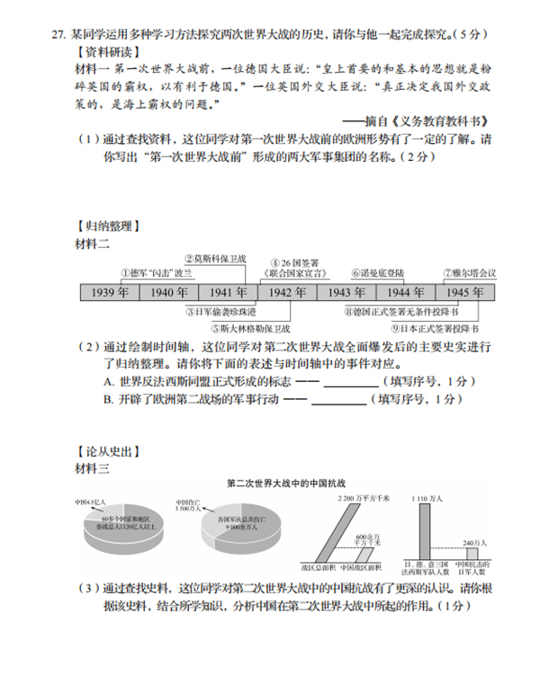 2023年盤錦市中考?xì)v史試卷真題及答案