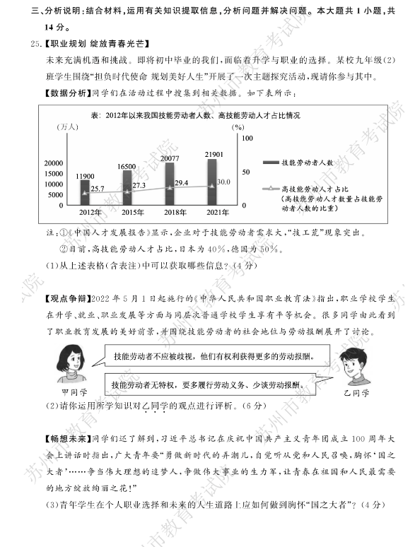 2023年蘇州市中考道德與法治試卷真題及答案