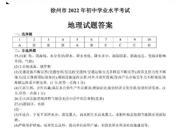 2023年徐州市中考地理試卷真題及答案