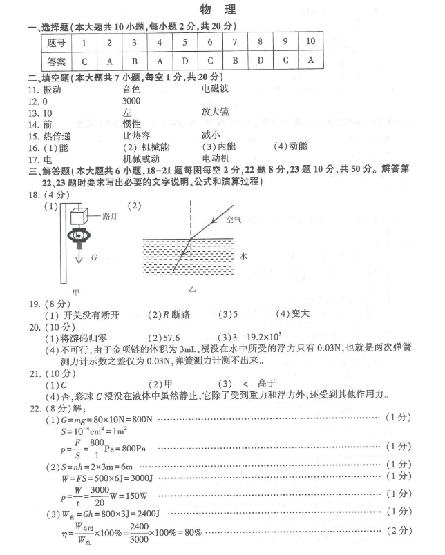 2023年連云港市中考物理試卷真題及答案