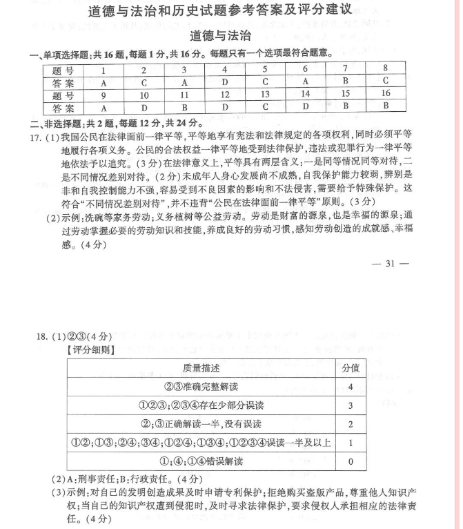 2023年連云港市中考道德與法治試卷真題及答案