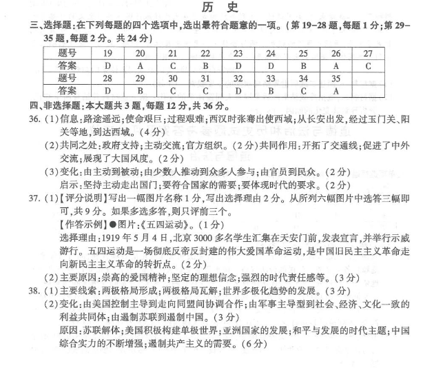 2023年連云港市中考歷史試卷真題及答案