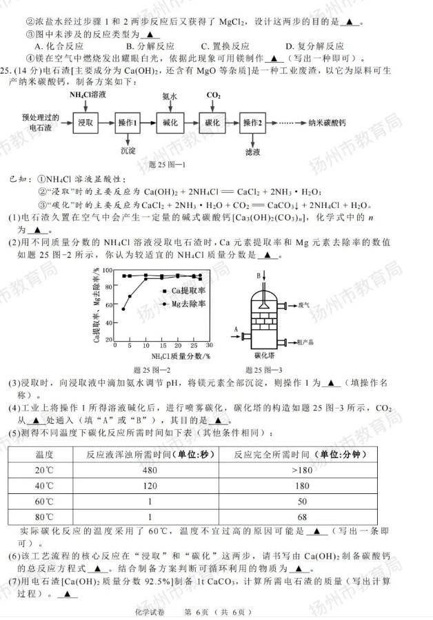 2023年揚(yáng)州市中考化學(xué)試卷真題及答案