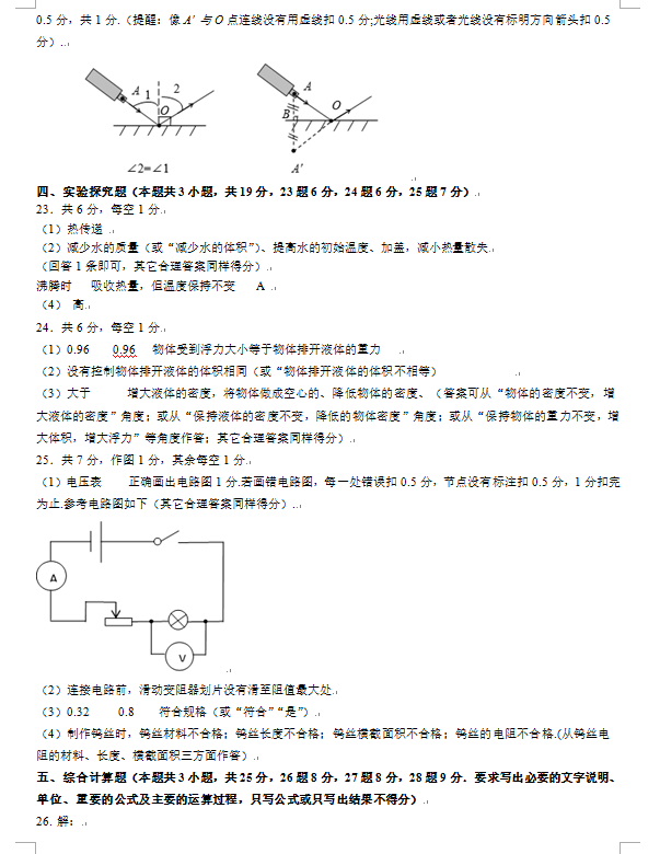 2023年威海市中考物理試卷真題及答案