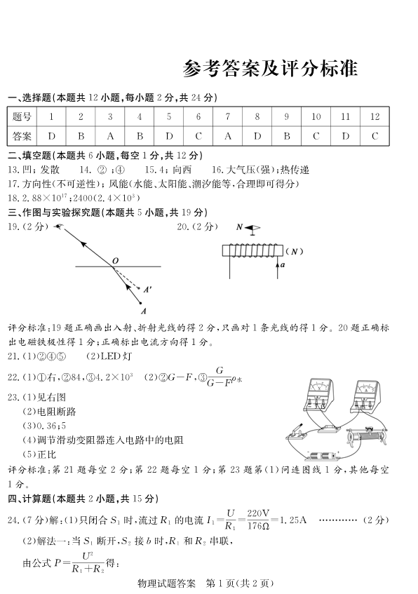 2023年菏澤市中考物理試卷真題及答案