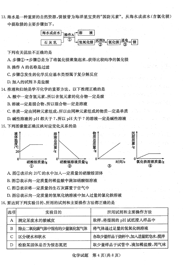 2023年濱州市中考化學(xué)試卷真題及答案