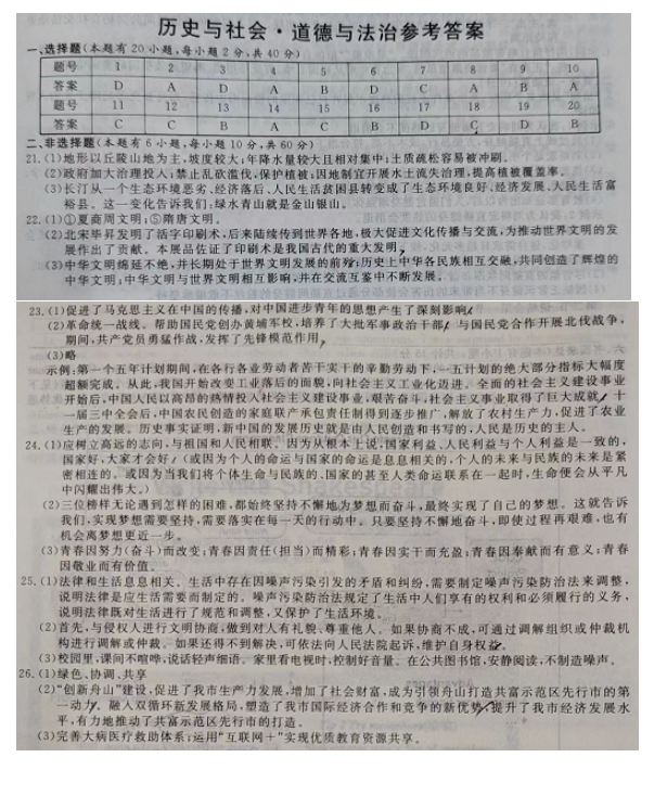 2023年嘉興市中考?xì)v史試卷真題及答案