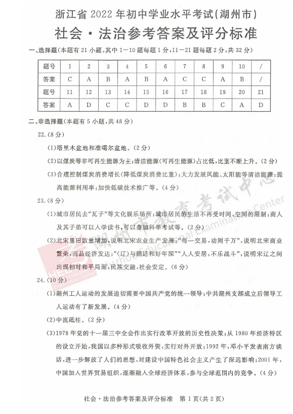 2023年湖州市中考社會試卷真題及答案