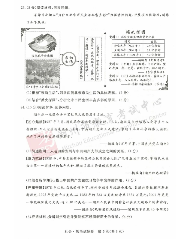 2023年湖州市中考歷史試卷真題及答案