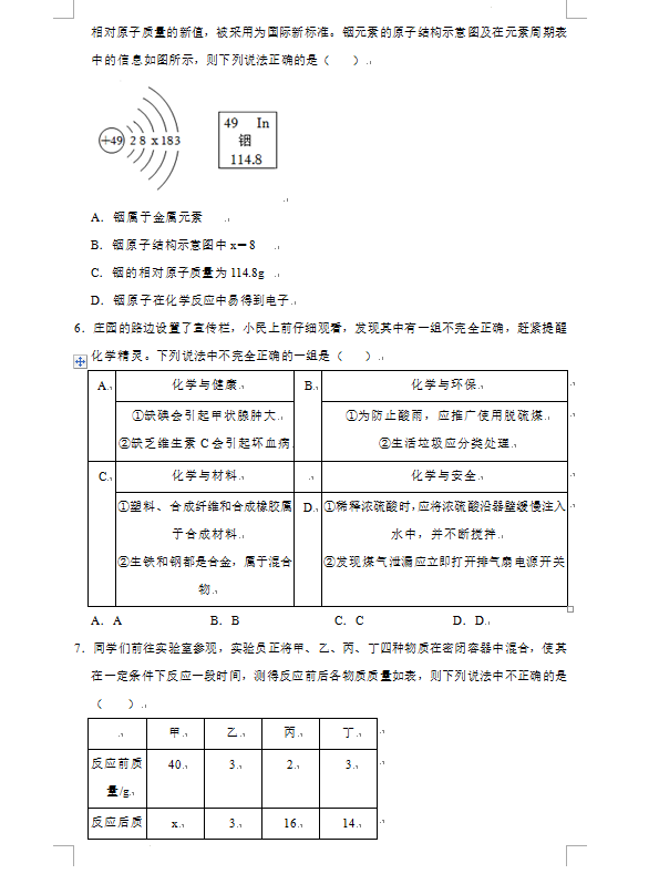 2023年鄂州市中考化學(xué)試卷真題及答案