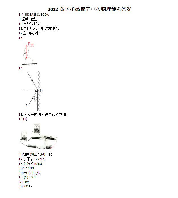 2023年黃岡市中考物理試卷真題及答案