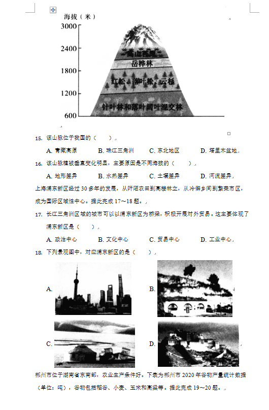 2023年郴州市中考地理試卷真題及答案