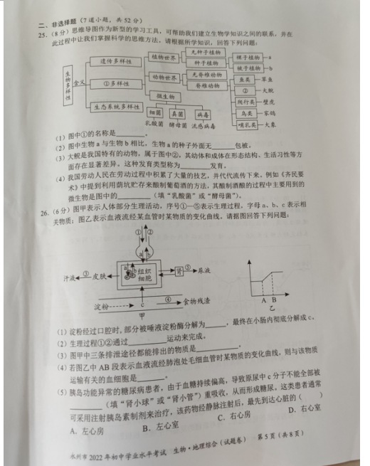 2023年永州市中考生物試卷真題及答案