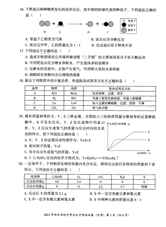 2023年懷化市中考化學(xué)試卷真題及答案