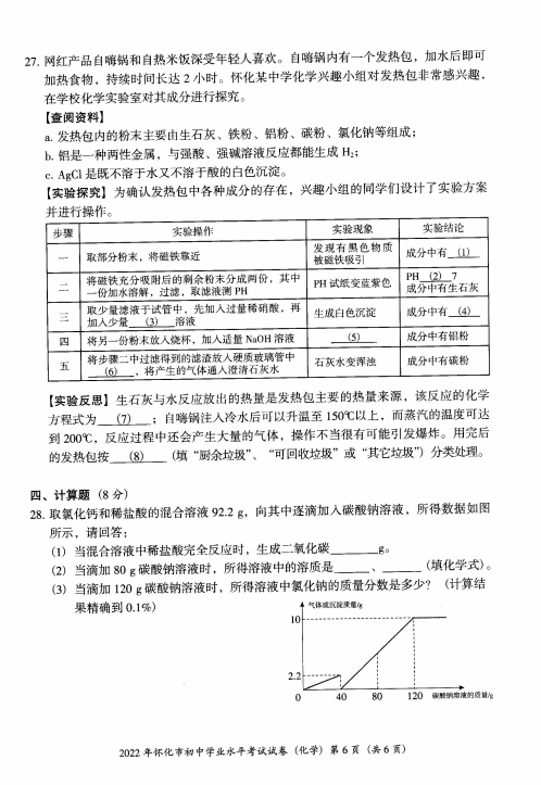 2023年懷化市中考化學(xué)試卷真題及答案