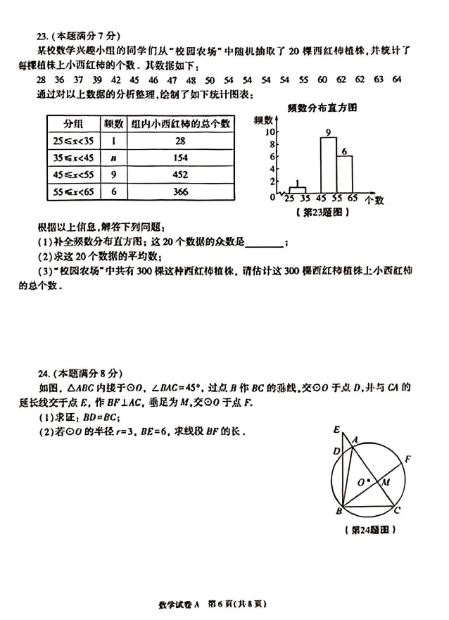 2023年榆林中考數(shù)學(xué)試卷真題及答案