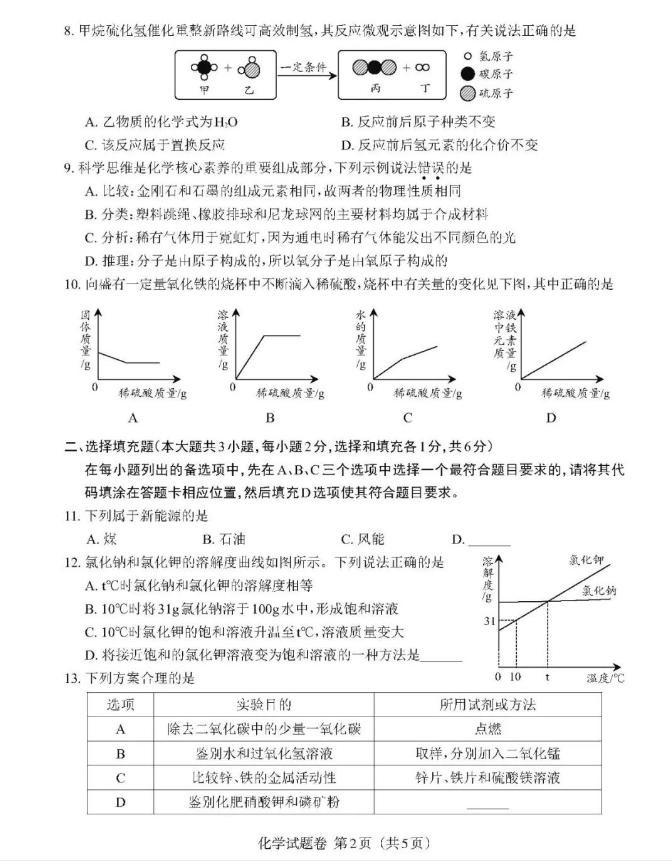 2023年南昌中考化學(xué)試卷真題及答案