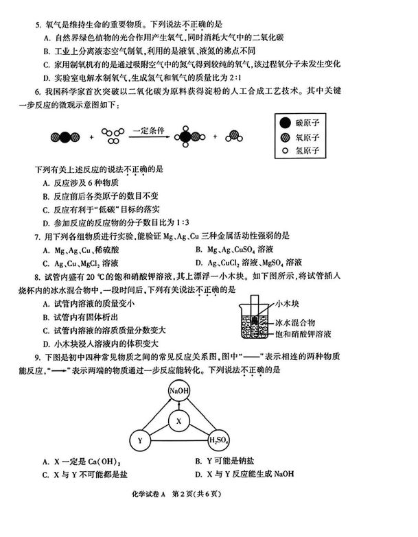 2023年榆林中考化學(xué)試卷真題及答案