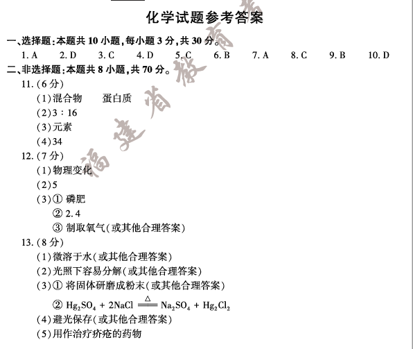 2023年福建中考化學(xué)試卷真題及答案