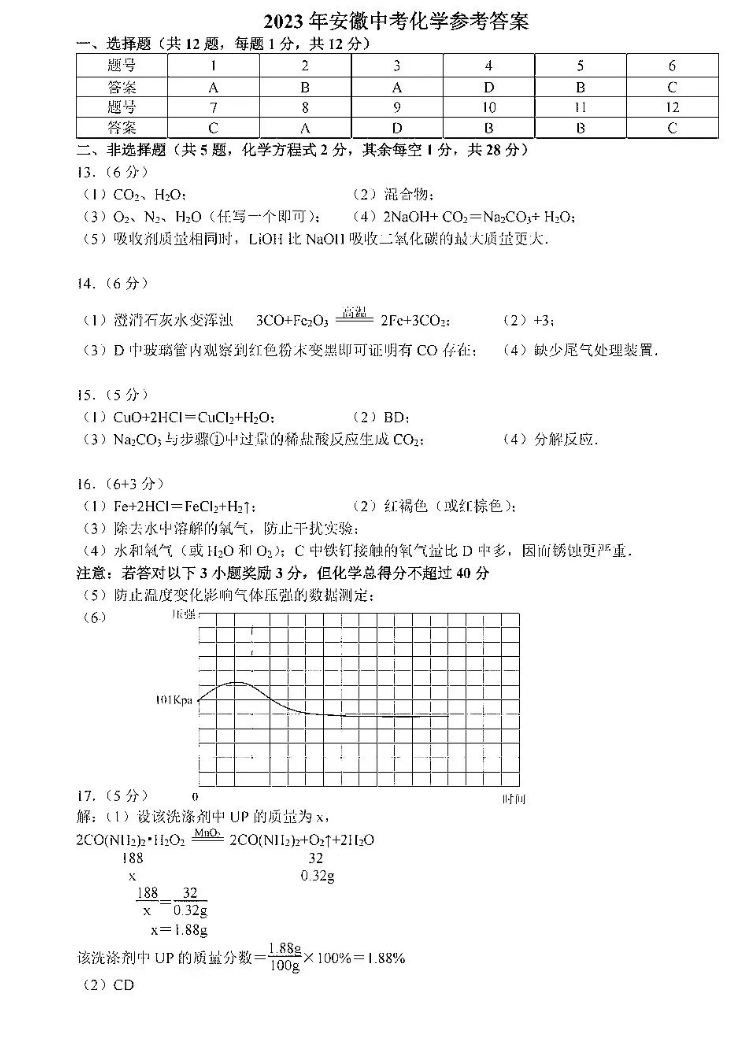 2023年銅陵中考化學(xué)試卷真題及答案