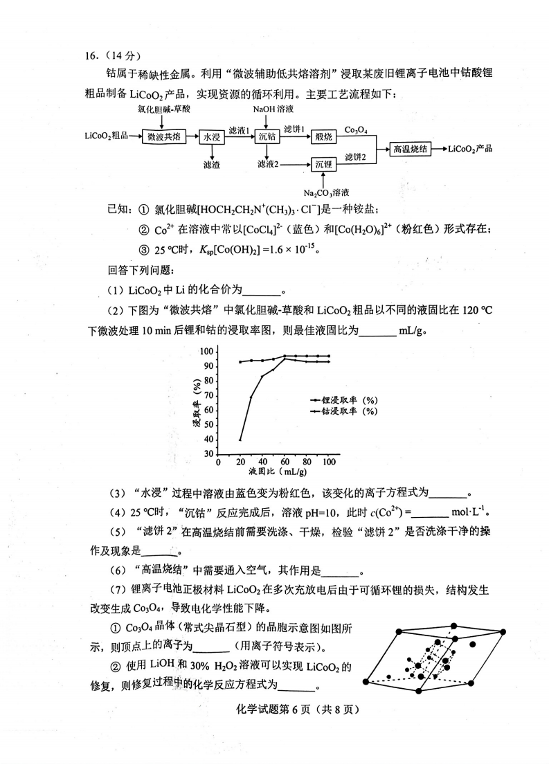 2024年七省聯(lián)考化學(xué)試卷及答案解析