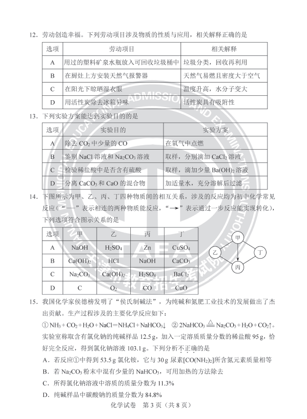 2024年天津中考化學(xué)試卷真題及答案解析