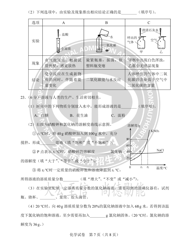 2024年天津中考化學(xué)試卷真題及答案解析