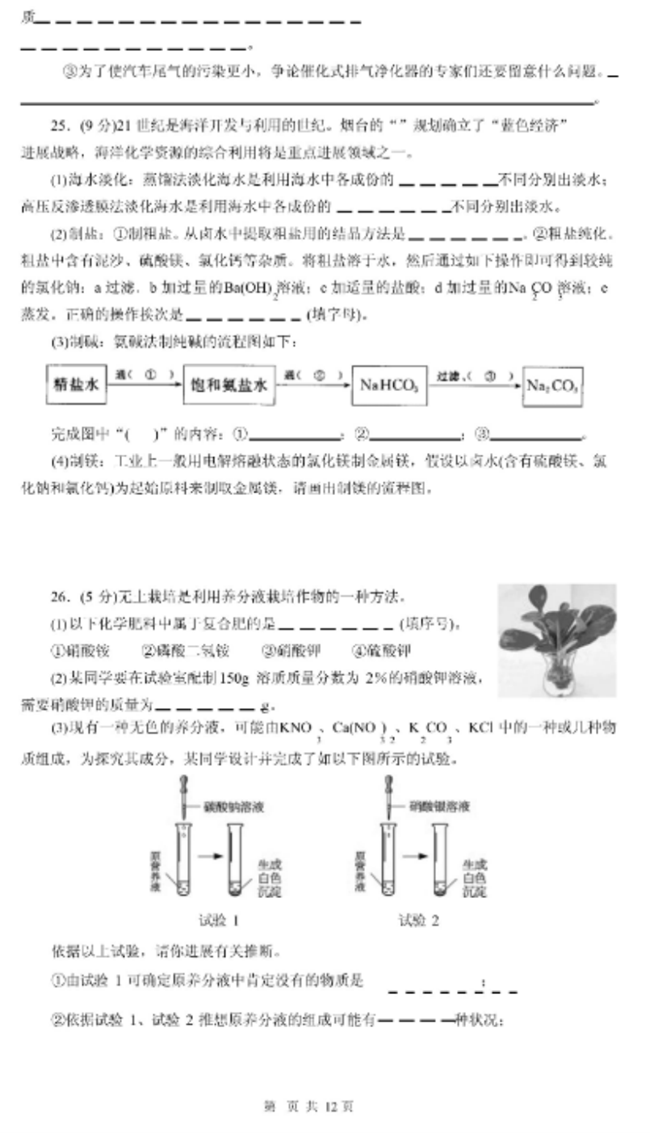 2024年南京中考化學(xué)試卷真題及答案解析