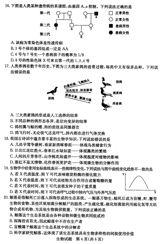 2024年菏澤中考生物試卷真題及答案解析