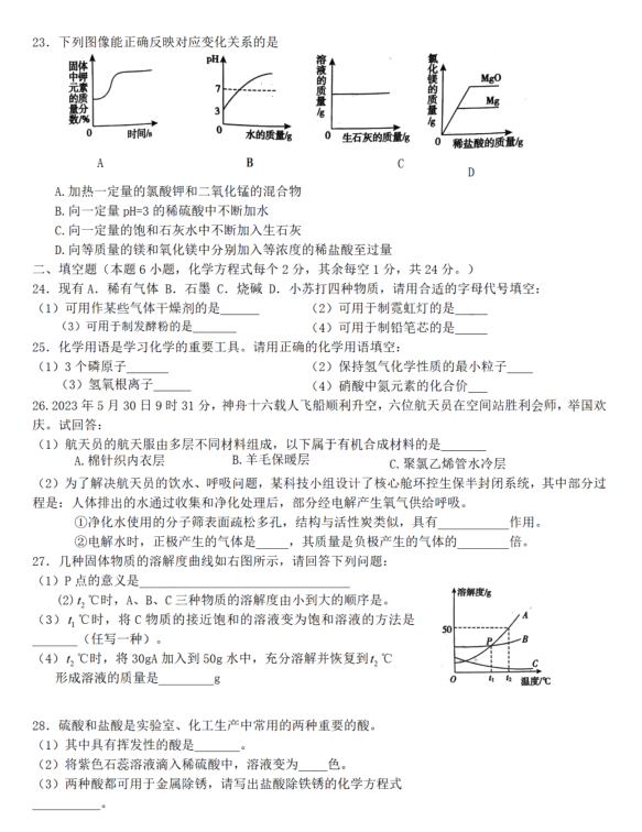 2024年衡陽中考化學(xué)試卷真題及答案解析