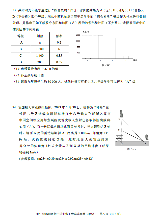 2024年邵陽(yáng)中考數(shù)學(xué)試卷真題及答案解析